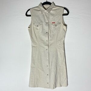 Vintage Coockers Sleeveless Cream Pearl Snap Front  Mini Dress M